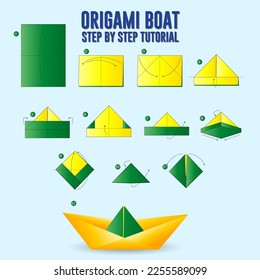 tutorial del origami de barco de papel plegado aislado de fondo sin costura