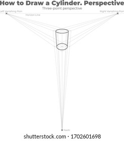 Tutorial How to draw a Cylinder. Three-point Perspective.