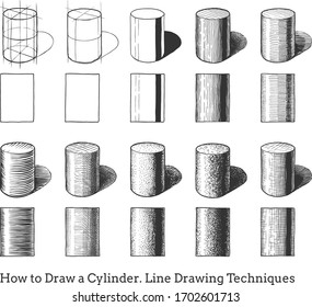 Tutorial How to draw a Cylinder in vintage hand-drawn style. Line drawing techniques. 