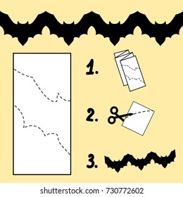Tutorial how to make a beautiful halloween paper garland with bats. Diy decoration with bats in 3 easy steps.