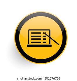 Tutorial icon design on yellow button background,clean vector
