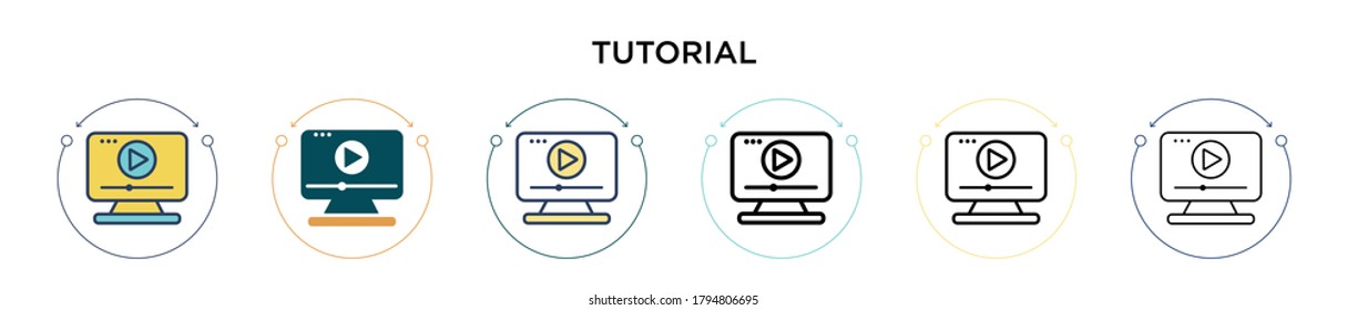 Tutorial icon in filled, thin line, outline and stroke style. Vector illustration of two colored and black tutorial vector icons designs can be used for mobile, ui, web
