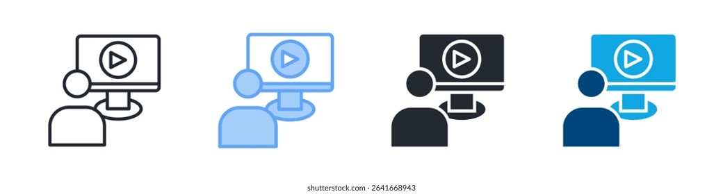 Tutorial Icon Set Multiple Style. Design In Outline, Blue, Glyph, Dualtone