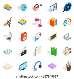 Tutorial icons set. Isometric set of 25 tutorial vector icons for web isolated on white background