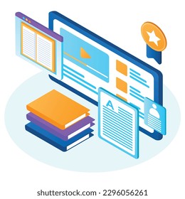 Infografía de curso, graduación, investigación de aprendizaje electrónico, examen universitario, investigación universitaria, concepto de cursos en línea.