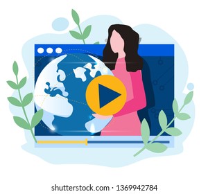 Tutorial outsourcing, out stuffing around the world, people communication,  freelancer working remotely with clients or team, global worldwide communication, geography news,  vector illustration. 