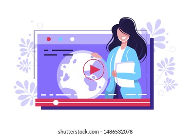 Tutorial outsourcing, out stuffing around the world, people communication, freelancer working remotely with clients or team, global worldwide communication, geography news, vector illustration.