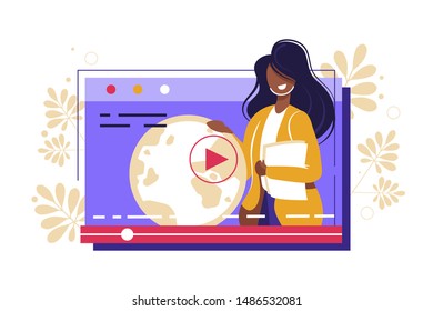 Tutorial outsourcing, out stuffing around the world, people communication, freelancer working remotely with clients or team, global worldwide communication, geography news, vector illustration.