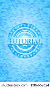 Tutorial sky blue emblem with mosaic background