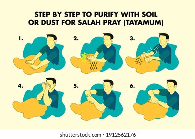 tutorial tayamum is mean step by step to purify with soil or dust for salah pray, background vector illustration