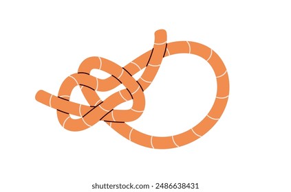 Tutorial de anudar el nudo del bowline. Paquete de cuerda con cierre de soga. Técnica de enlace marino. Nodo trepador trenzado para la sujeción. Bucle de cuerda. Ilustración vectorial aislada plana sobre fondo blanco