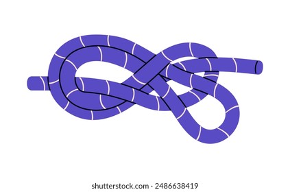 Tutorial of tying directional figure of eight knot. Marine bond, climbing node closeup. Technique of bundle of belaying cord, rope, cordage. Flat isolated vector illustration on white background