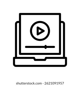 Tutorial Vector for Step-by-Step Learning and Study Help – Online class screen icon, educational video guide. Line Icon
