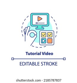 Tutorial video concept icon. Microlearning video type abstract idea thin line illustration. Instructional method. Isolated outline drawing. Editable stroke. Arial, Myriad Pro-Bold fonts used
