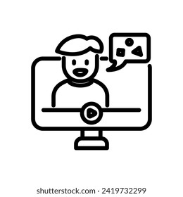 tutorial video icon vector in line style