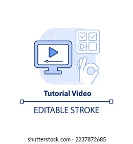 Tutorial video light blue concept icon. Microlearning type abstract idea thin line illustration. Instructional method. Isolated outline drawing. Editable stroke. Arial, Myriad Pro-Bold fonts used