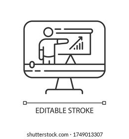 Tutorial video pixel perfect linear icon. Internet course. Online teaching. Digital lesson. Thin line customizable illustration. Contour symbol. Vector isolated outline drawing. Editable stroke