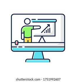 Tutorial video RGB color icon. Internet course watching. Online teaching. Digital lesson. Business analytics lesson. Distance learning. Isolated vector illustration