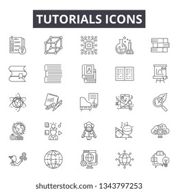 Tutorials line icons for web and mobile design. Editable stroke signs. Tutorials  outline concept illustrations