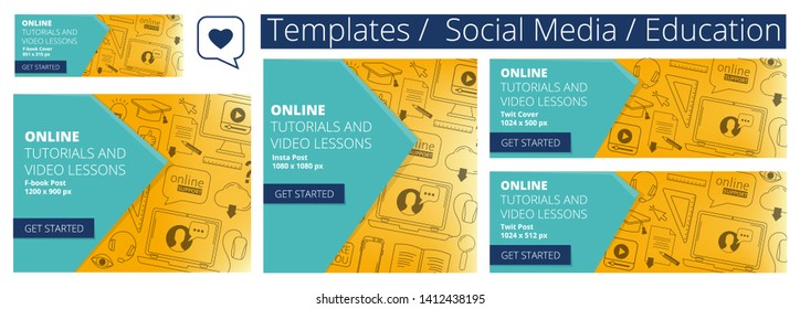 Tutorials and Online Lessons Education Banner Template. Templates Social Media. Education