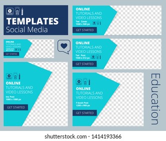 Tutorials and Online Lessons Education Banner Template. Templates Social Media. Education