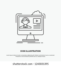tutorials, video, media, online, education Icon. Line vector gray symbol for UI and UX, website or mobile application