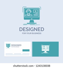 tutorials, video, media, online, education Business Logo Glyph Icon Symbol for your business. Turquoise Business Cards with Brand logo template.