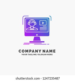 tutorials, video, media, online, education Purple Business Logo Template. Place for Tagline.