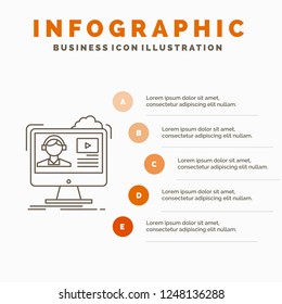 tutorials, video, media, online, education Infographics Template for Website and Presentation. Line Gray icon with Orange infographic style vector illustration