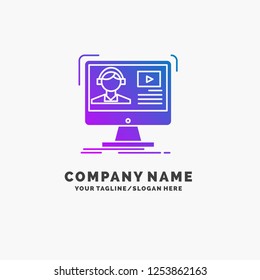 tutorials, video, media, online, education Purple Business Logo Template. Place for Tagline.