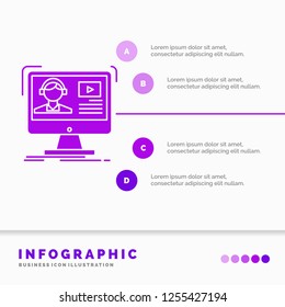 tutorials, video, media, online, education Infographics Template for Website and Presentation. GLyph Purple icon infographic style vector illustration.