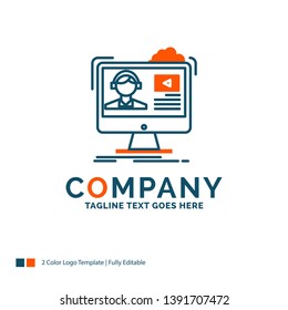tutorials, video, media, online, education Logo Design. Blue and Orange Brand Name Design. Place for Tagline. Business Logo template.