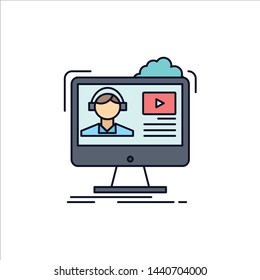 tutorials, video, media, online, education Flat Color Icon Vector