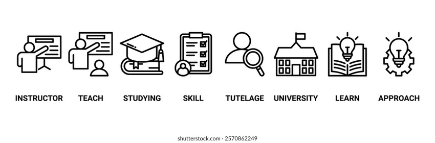 Tutoring banner web icon vector illustration concept with icon of instructor, teach, studying, skill, tutelage, university, learn and approach	