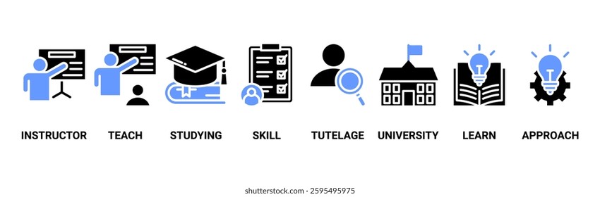 Tutoring banner web icon vector illustration concept with icon of instructor, teach, studying, skill, tutelage, university, learn and approach	