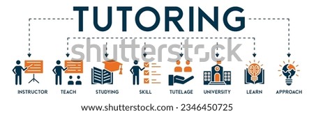 Tutoring banner web icon vector illustration concept with icon of instructor, teach, studying, skill, tutelage, university, learn and approach on white background