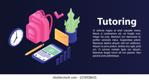 Tutoring concept banner. Isometric illustration of tutoring vector concept banner for web design
