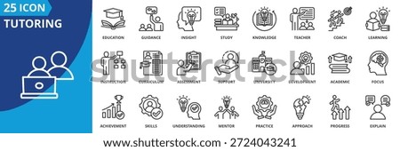 tutoring icon set collection in outline style. icon pack contain mentor, coach, guidance, teacher, lesson, study, learning, education, academic, knowledge icon
