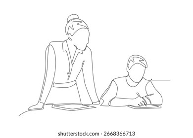 Tutoring in the library concept one-line drawing