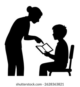 Tutorial de leitura ajuda silhueta professor estudante aprendendo educação estudo escola lição de casa assistência