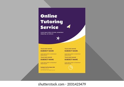 tutoring service promotion flyer design. online tutoring service poster leaflet template. a4 template, brochure design, cover, flyer, poster, print-ready
