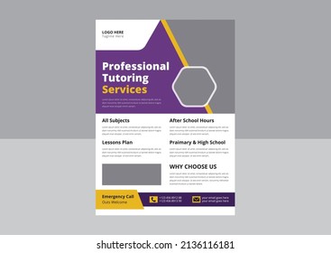 Tutoring Service Promotion Flyer Design. Online Tutoring Service Poster Leaflet Template. Cover, Flyer Design, A4 Size Design.