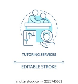 Tutoring services turquoise concept icon. Supplementary education provider abstract idea thin line illustration. Isolated outline drawing. Editable stroke. Arial, Myriad Pro-Bold fonts used