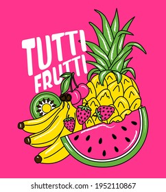 
TUTTI FRUTTI MIX OF FRUIT PINEAPPLE, STRAWBERRY, CHERRY, WATERMELON, KIWI, BANANA