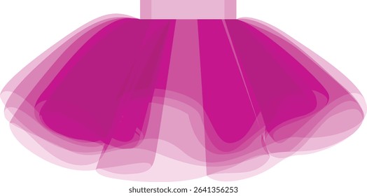 Tutu pink full skirt with deep pleats illustration. The tulle fabric is gathering into lush flounces Vector item icon isolated on white.