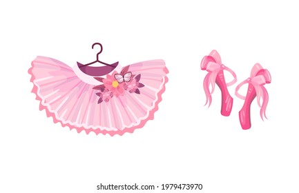 Tutu Skirt and Pointe Shoes as Ballet Accessory Vector Set