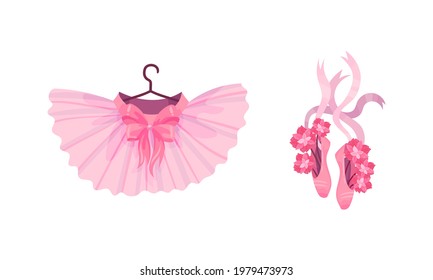 Tutu Skirt And Pointe Shoes As Ballet Accessory Vector Set