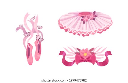Tutu Skirt and Pointe Shoes as Ballet Accessory Vector Set