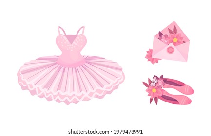 Tutu Skirt and Pointe Shoes as Ballet Accessory Vector Set