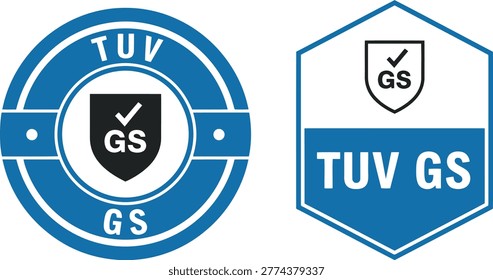 TUV GS certification badge icons in blue with shield symbols and check marks, representing safety and quality assurance.